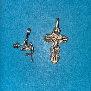 Silver 925 Cross and Ster Rose Pendants without Chains BOGO!